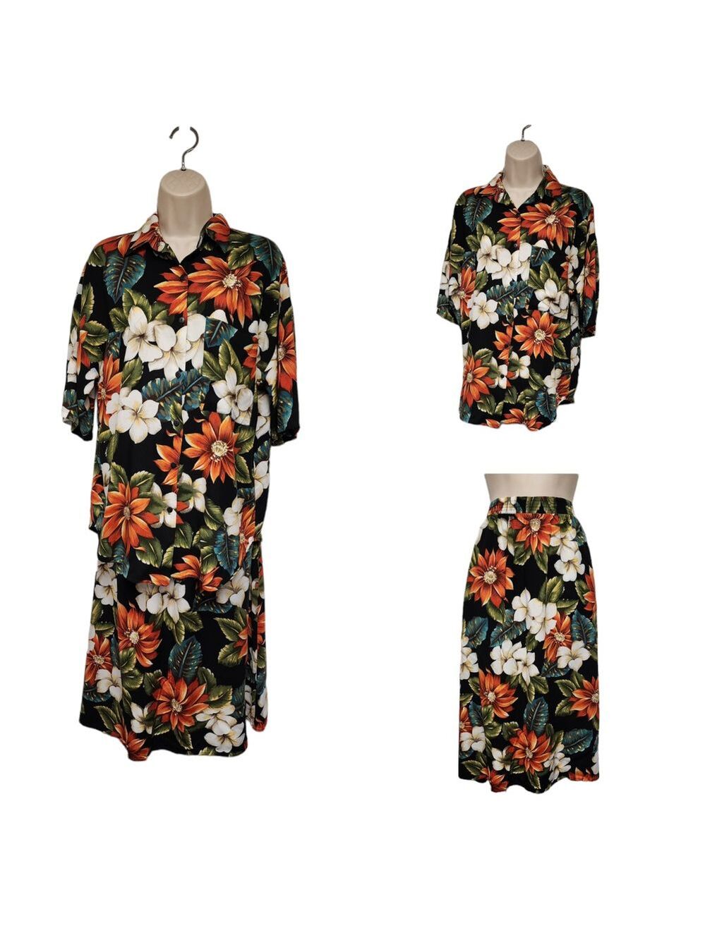 Vintage Michelle Leslie of California 2PC Rayon Tropical Floral Skirt Set Size M - Picture 1 of 11